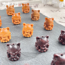 天然紫檀木芭比檀木九尾狐雕刻配件珠子diy饰品挂坠半成品批发