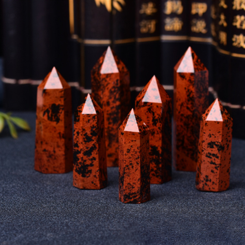 天然紫水晶黒曜石単双尖水晶柱六角柱原石磨き置物ホームリビングオフィス