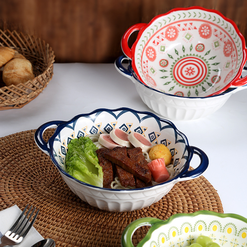 Japanese-style Double-ear Large Soup Bowl Bohemian Large-size Noodle Bowl Salad Bowl Household Soup Large Bowl Pickled Fish Soup Basin