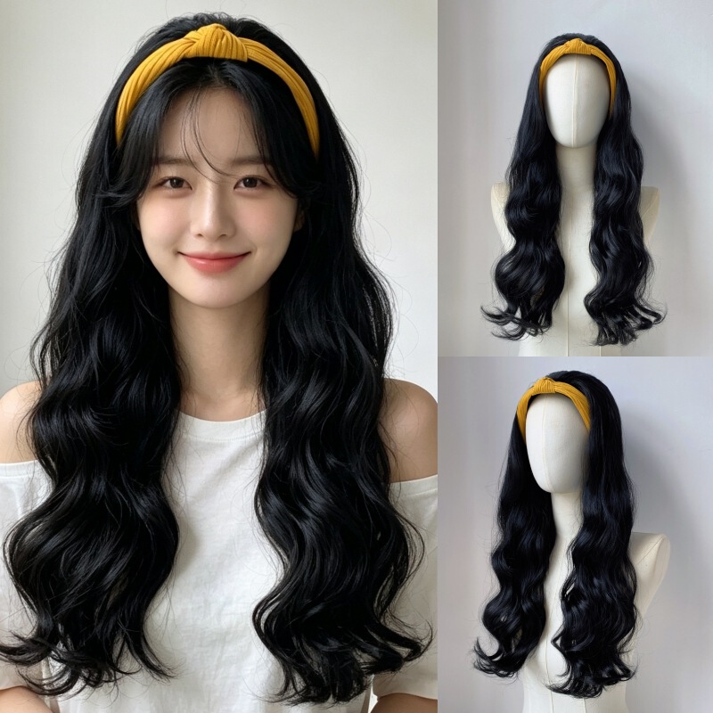Popular ginger-colored headband with large wavy long hair, integrated wig made of high-temperature fiber, available for dropshipping Popular ginger-colored headband with large wavy long hair, integrated wig made of high-temperature fiber, available for dropshipping