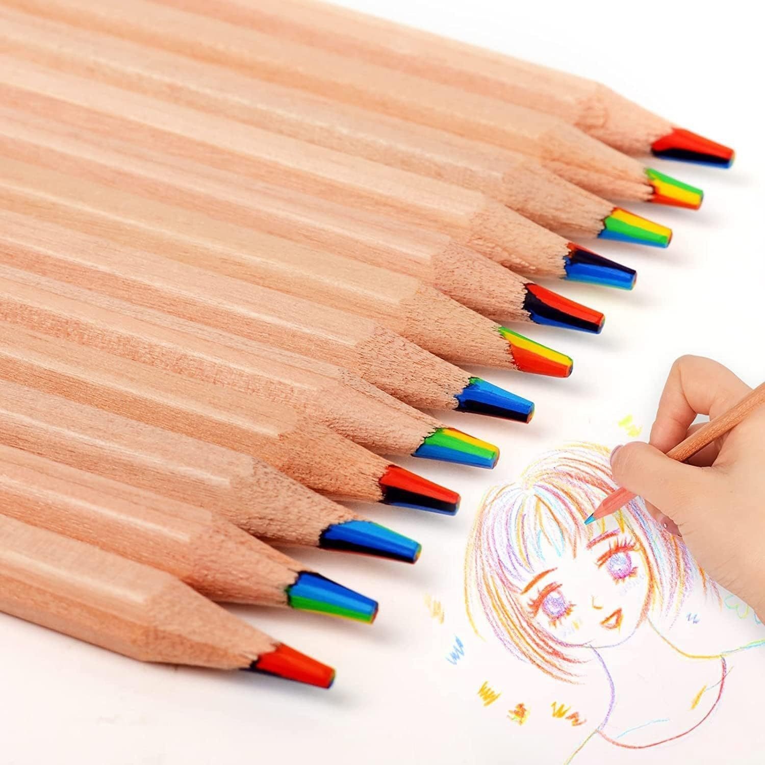Creativo en uno Arco iris Lápices de colores de madera negra Colorido Arcoíris Inz viento Multicolor Arcoíris Pluma multicolor Color Lead Diary