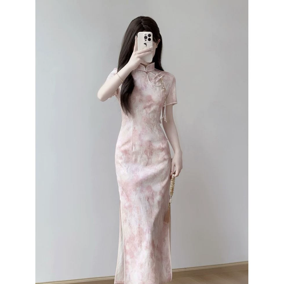 Cheongsam 2025 новый ежедневный улучшенный новый китайский стиль летнее розовое платье стройная девушка молодая платье