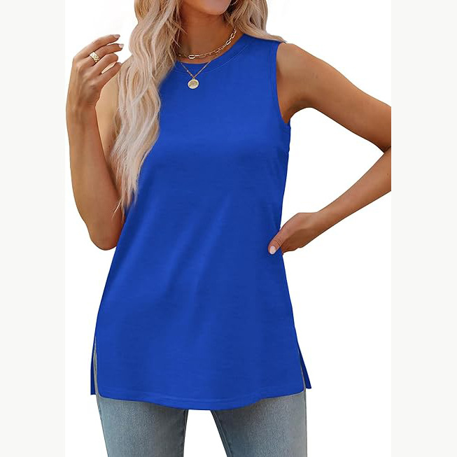 Transfronterizo 2024 nuevo estilo comercio exterior europeo y americano casual imitación algodón suelto color sólido chaleco sin mangas cuello redondo apertura lateral top femenino image 8