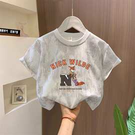 男女儿童夏季扎染帅气纯棉亮片透气上衣中大童洋气卡通打底衫