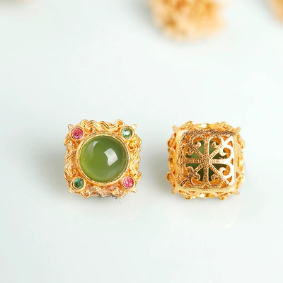 design accessories, hand jewelry, jadeite – Zərgərlik ara hissələri - jasper-inlaid-with-zircon-square-shape-approximately-9mm-single