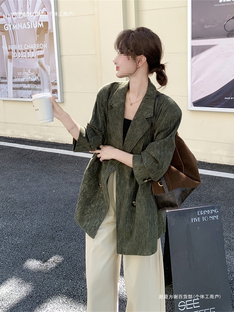 Age-Reducing Retro Style Green Suit Jacket for Women Spring and Autumn New Slimming Small Popular Versatile Suit