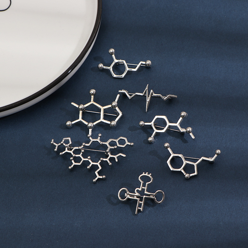 Biological dopamine molecular brooch creative metal badge cartoon student clothes schoolbag pin decoration gift