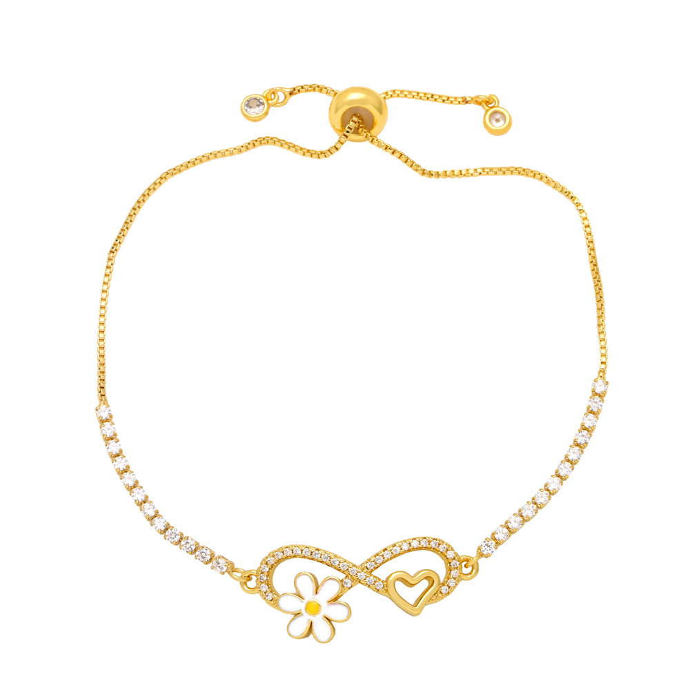 Fashion Heart Shape Flower Copper Enamel Plating Inlay Zircon Bracelets 1 Piece