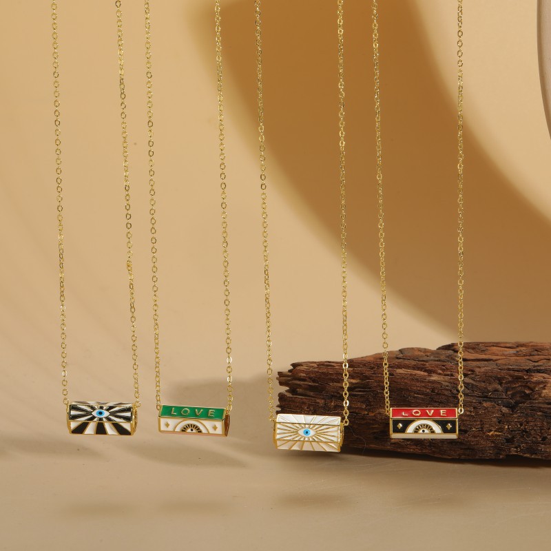 Collier avec pendentif œil du diable dégoulinant, chaîne de clavicule, collier de conception de paume hexagonale de mode de niche_voghion.com