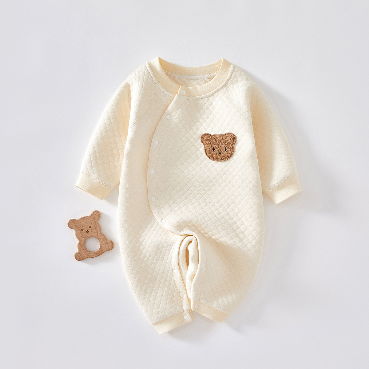 Ropa de bebé para otoño e invierno, mono de una pieza sin costuras, acolchado, con botones laterales, para recién nacidos, versátil, para estar en casa. image 6