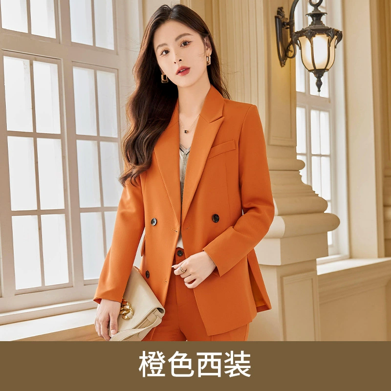 Orange autumn fitted classic suit jacket, bright catchy style