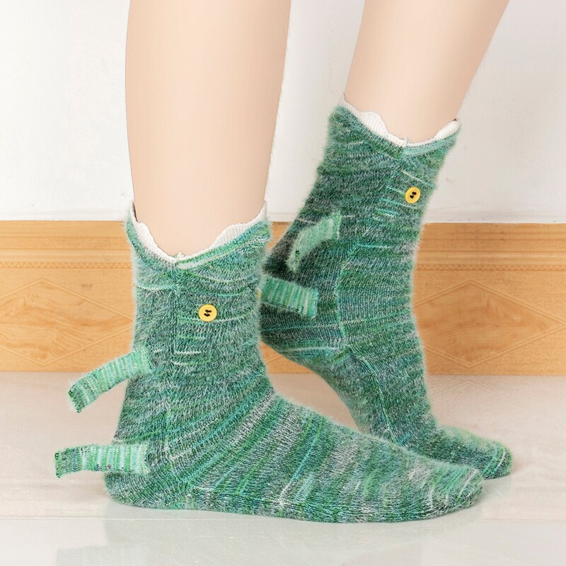 現品爆品knit crocodile socksクリスマスニットワニ靴下サメ靴下厚い保温靴下|undefined