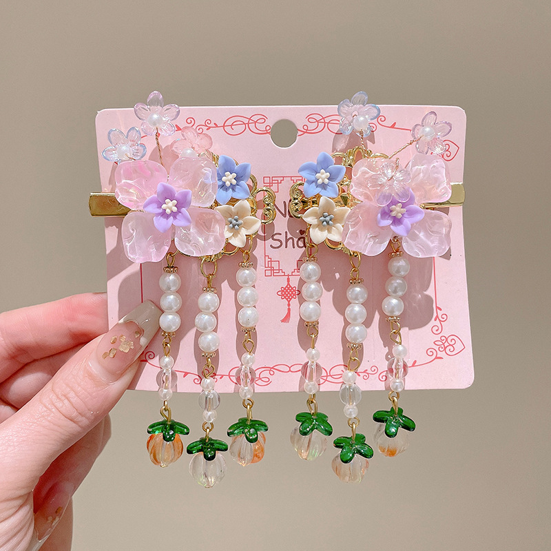 Hanfu tocado de cabello de niñas bordas vestidos antiguos para el cabello de niñas tarjetas de cabello de niñas vestidos antiguos accesorios princesas niñas clips para el cabello