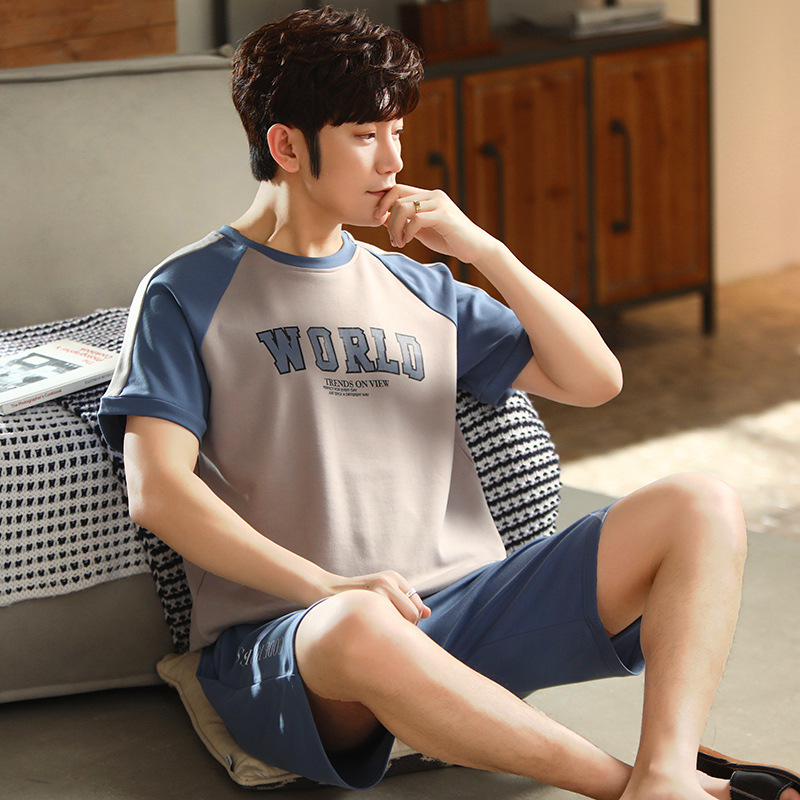 Pijamas de los hombres de verano de algodón de manga corta casual de verano pijamas de los hombres delgados más el tamaño de verano traje de desgaste para el hogar se puede usar fuera