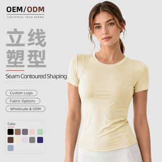 亚马逊跨境瑜伽服上衣短袖t恤女士速干显瘦运动健身服夏季高级感