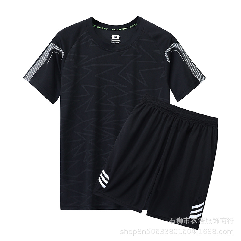 Traje deportivo de verano de secado rápido para hombre, conjunto de dos piezas de camiseta de manga corta y pantalones cortos para correr y entrenar por la mañana, talla grande.
