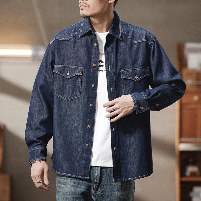 809# plus size men's spring and summer new non-fading tannin Denim shirt men's loose Joker original cow cardigan shirt 809# plus size men's spring and summer new non-fading tannin Denim shirt men's loose Joker original cow cardigan shirt
