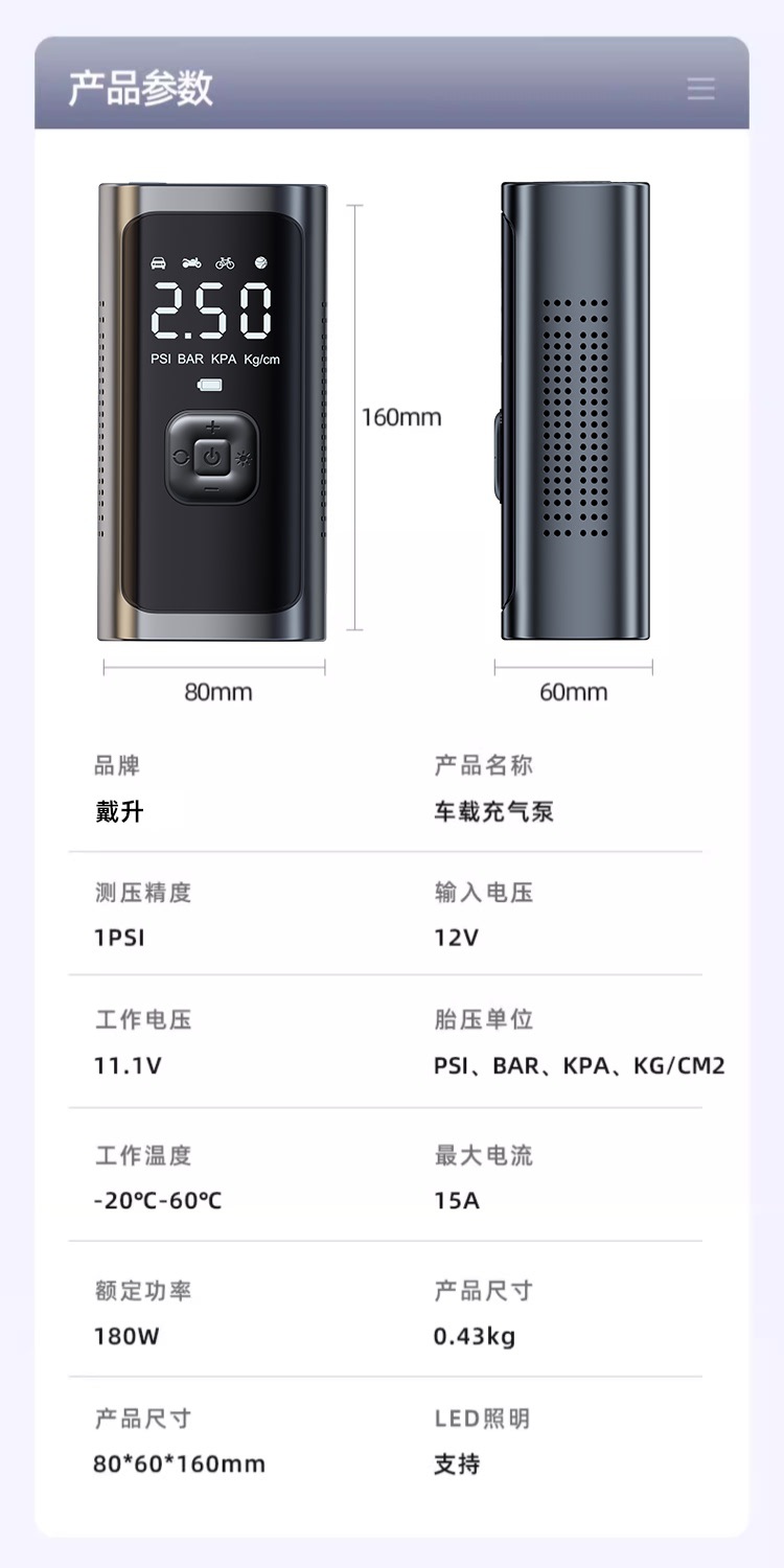 Car-mounted wireless air pump, portable electric inflator for cars, high-pressure tire inflator for small cars