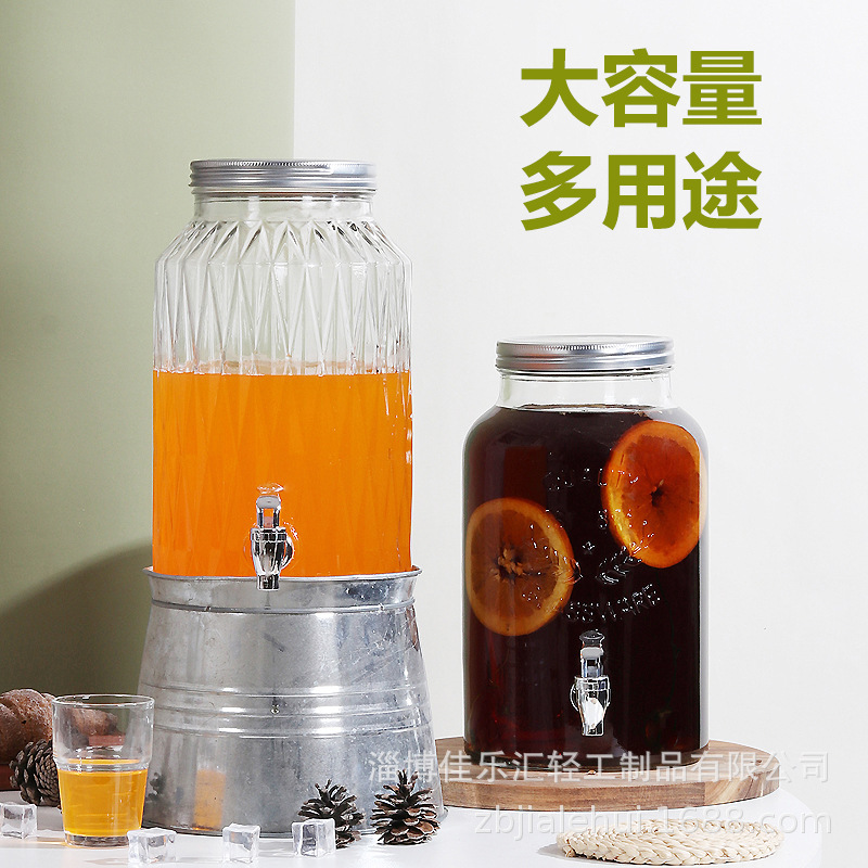 Glass Coke Cold Drink Tank with Water Dragon Glass Bubble Wine Bucket Fruit Tea Milk Tea Glass Bottle Large Capacity Enzyme Sealed Bottle