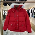 Red women's white fur collar