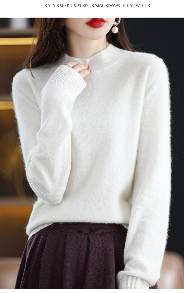 2022 Autumn and winter Cashmere sweater for women, semi-high collar, slimming, pullover, solid color 100 long-sleeved knitted base wool sweater pic 15