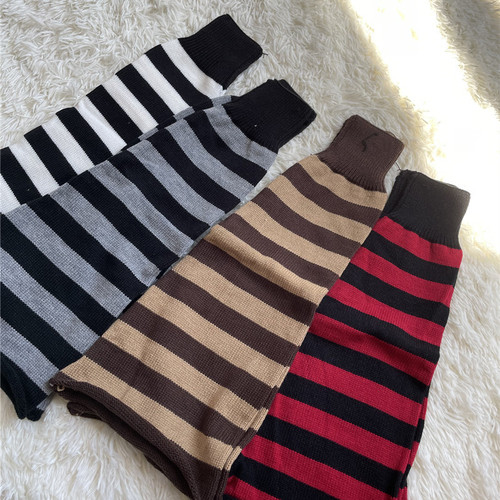 Star leg sets black and gray striped calf socks y2k millennium hot girl pile socks subculture wide leg knitted socks set for women