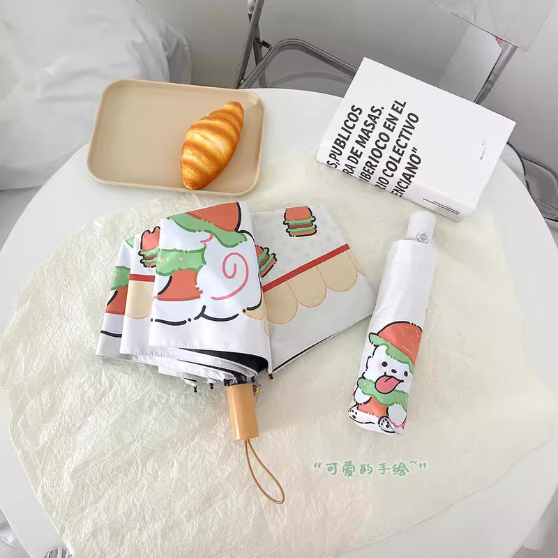 Cute Hamburg Dog Automatic Umbrella Sunny and Rain Dual-purpose Folding Cartoon Sunscreen Niche ins Sun Umbrella