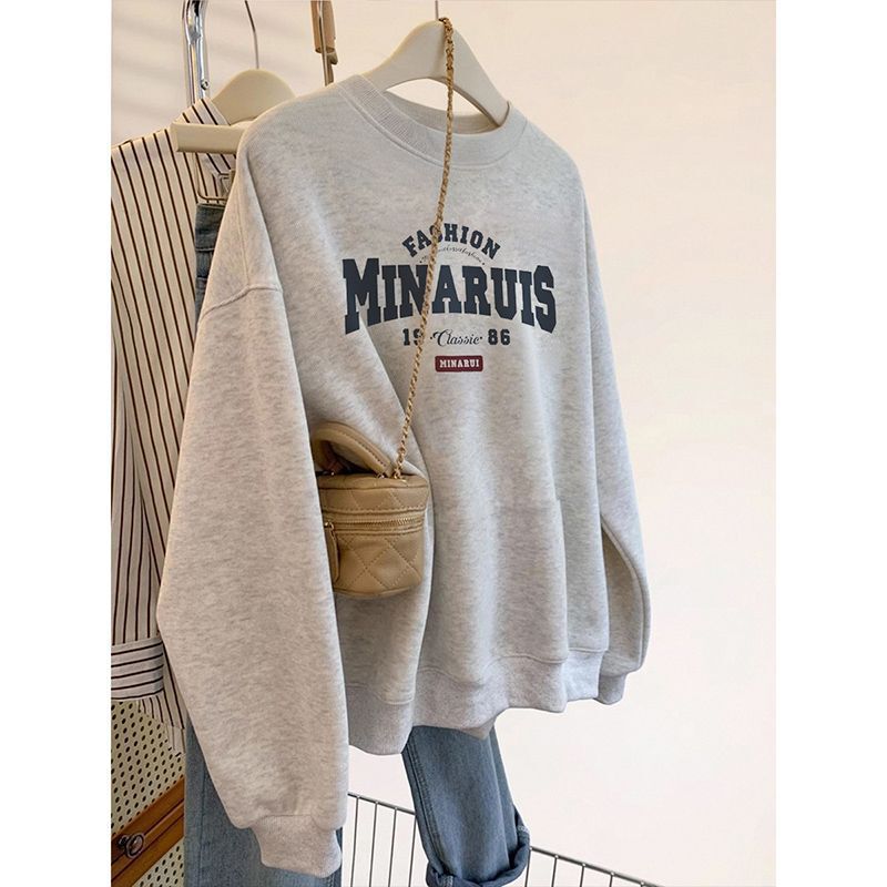 Spring and Autumn Long-Sleeved Round-Neck Sweatshirt for Women 2026 New Style Loose Slimming Versatile Age-Reducing Casual Sports Fleece Top