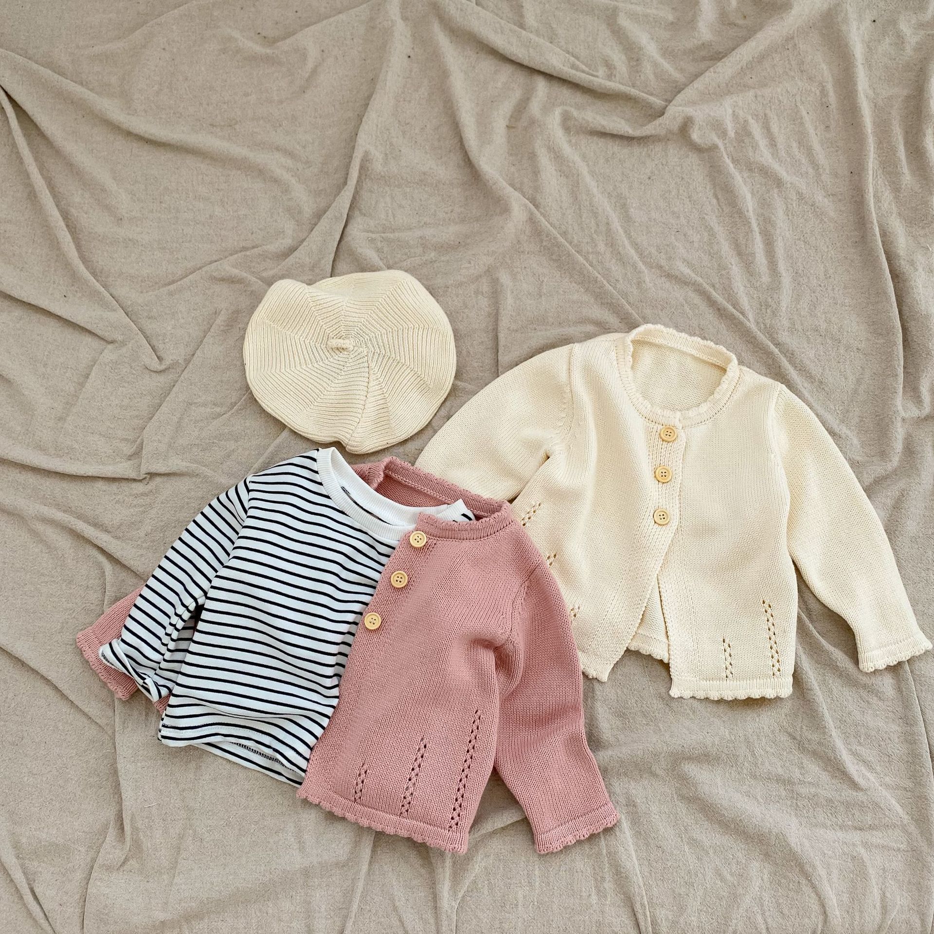 2024 autunno neonata 0-3 anni dolce Baita cardigan in filato di cotone lavorato a maglia maglione girocollo giacca_voghion.com