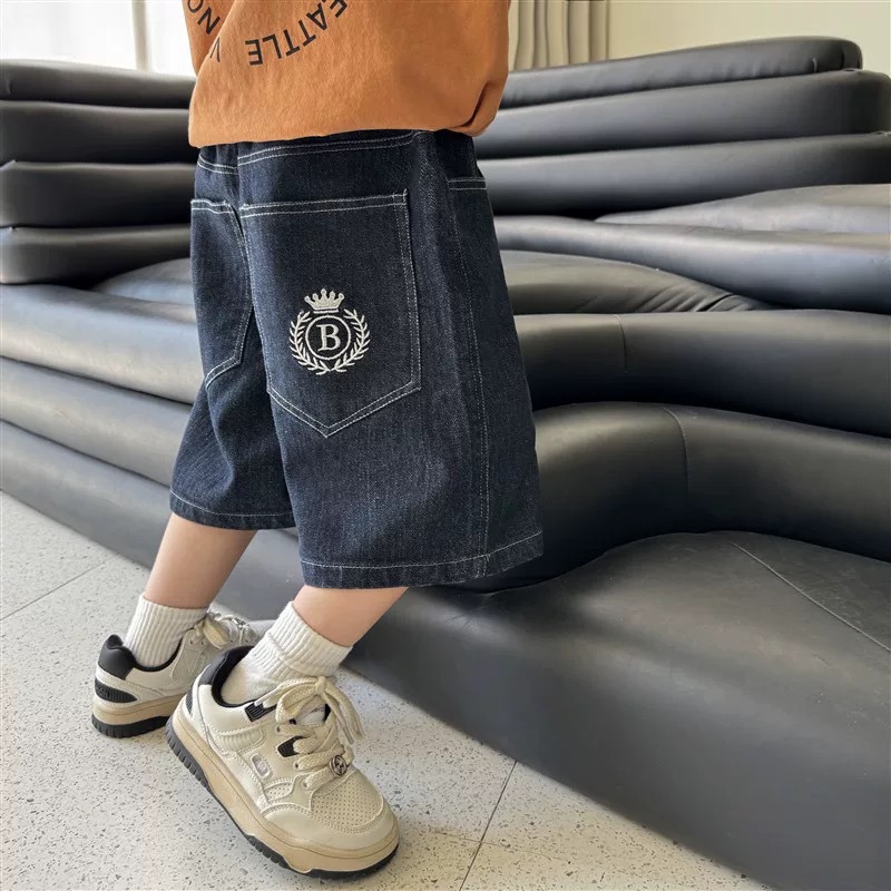 Boys' Denim Shorts 2026 Summer New Style for Older Boys, Loose Korean Style Trendy Pants, Children's Knee-Length Shorts