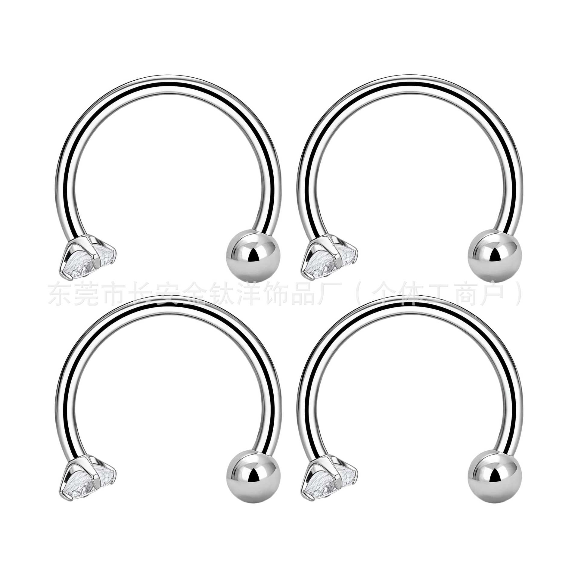 F136 Titanium Inner Thread Horseshoe Nose Ring with CZ Gem for Nose Lip Ear Body Piercing detail image 8