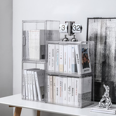 Book storage box student packed textbook storage box stacked vertically and horizontally dust-proof transparent book box organizing basket rack
