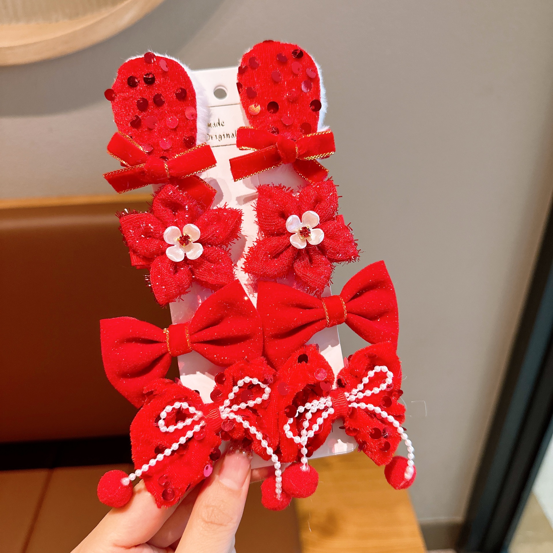 Nuevo traje de horquilla de Año Nuevo para niños Festival de primavera Festival festivo rojo chino clip niña flequillo clip al por mayor