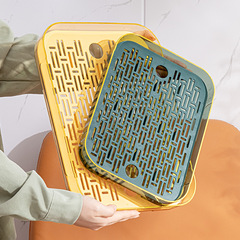 Light luxury transparent drain tray household double-layer cup tray kitchen plastic drain bowl rack living room rectangular tea tray