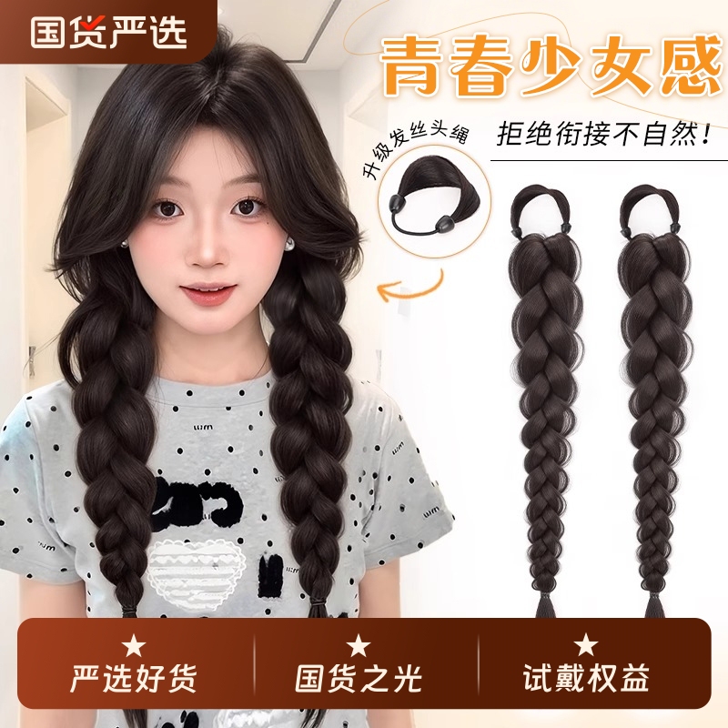 Wig Braids for Women, Double Ponytail Wig, Side New Chinese Style Braids, Natural Fluffy Boxing Braids, Wig Braids