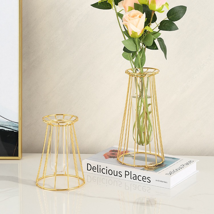 Fábrica al por mayor INS de hierro forjado florero de vidrio decoración hidropónico flor seca sala de estar TV gabinete mesa de comedor decoración del hogar