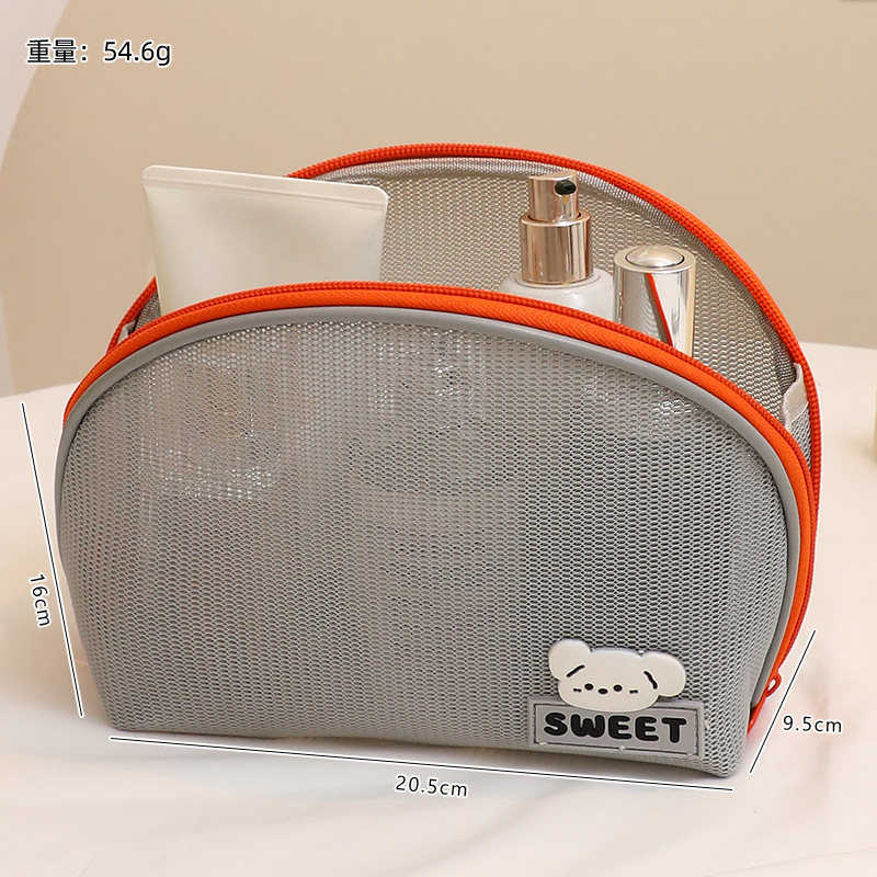 Bolsa de cosméticos gris-semicircular