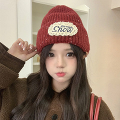 蕾丝英文字母标针织男女瓜皮帽纯色雪花点坑条卷边护耳保暖包头帽
