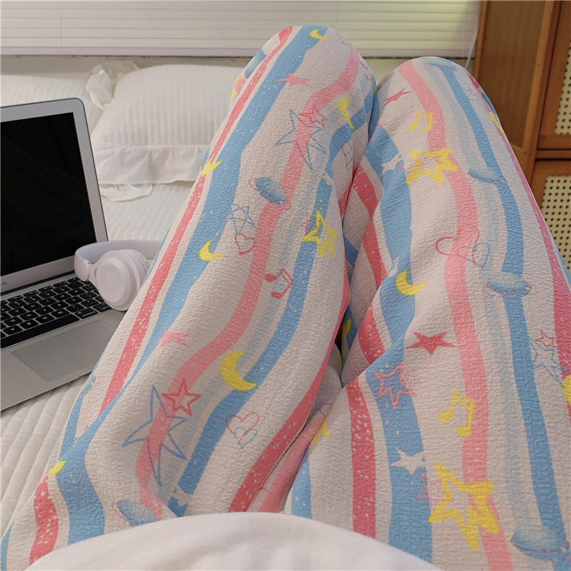 Pantalones de dibujos animados lindos pantalones de pijama elásticos de cintura estudiantil en casa pantalones largos de primavera y otoño de verano para mujeres pantalones casuales