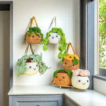 跨境新品钩针材料包垂挂植物钩织英文视频教学编织钩编编织线