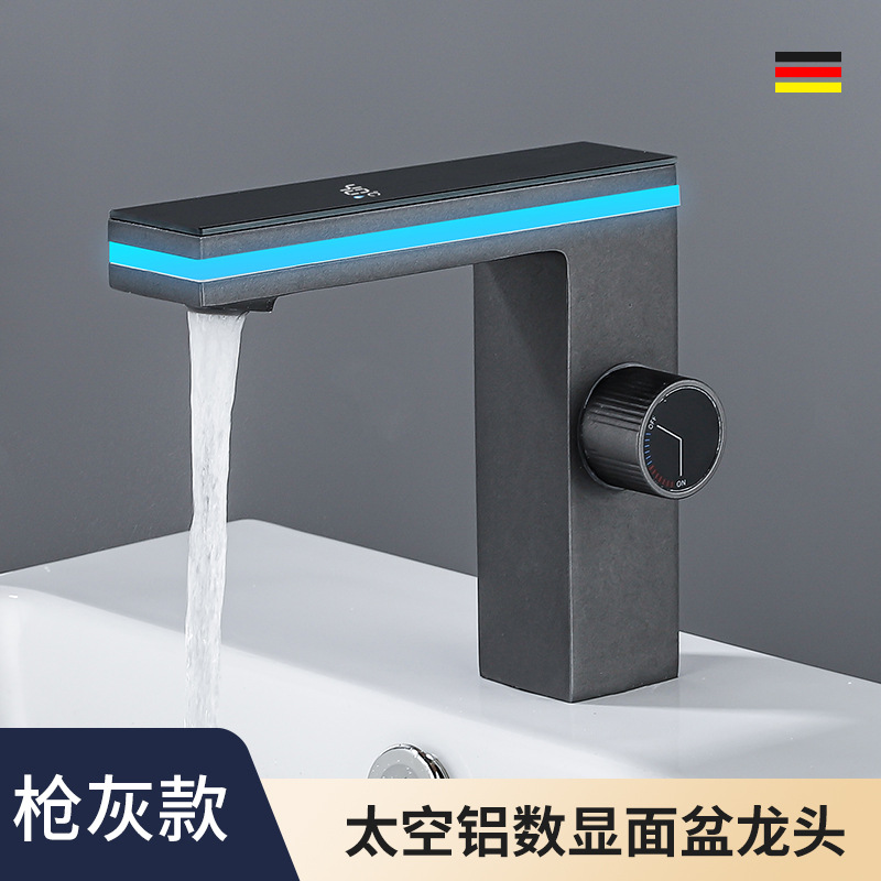Transfronterizo todo cobre inteligente pantalla digital lámpara de atmósfera fría y caliente agua mixta lavabo grifo lavabo lavabo baño