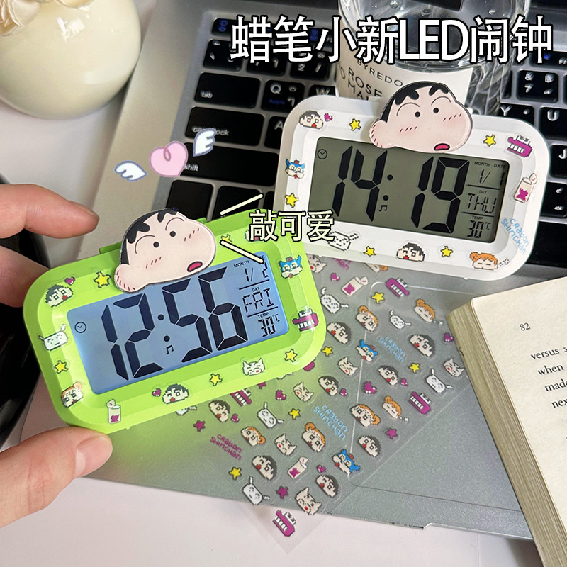 Novo despertador Crayon Shin-chan com relógio de cabeceira luminoso simples multifuncional cronometragem dormitório estudo relógio de mesa