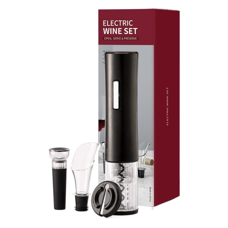 Fábrica imprimible árbol de Navidad patrón de ahorro de mano de obra 4-en-1 vino pourer vacío tapón eléctrico botella de vino abridor traje caja de regalo