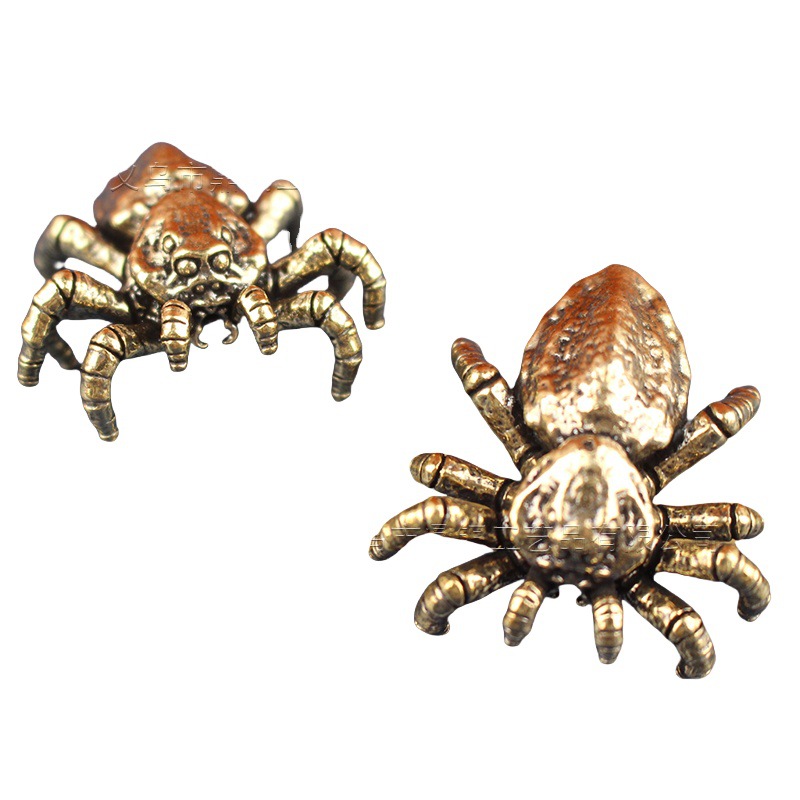 (2개) 황동 모조 늑대 거미 데스크탑 소형 장식품 크리에이티브 대형 늑대 거미 손잡이 황동 거미 공예품 사무실 장식품
