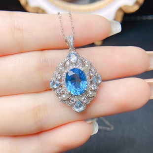 Factory Wholesale Popular Natural Topaz Pendant S925 Silver Inlaid Main Stone 8*10 Hot Selling European and American Dropshipping