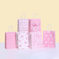ピンクのリボン柄ハンドバッグ、越境新商品、誕生日パーティーのギフト包装袋、ホリデーギフトバッグ