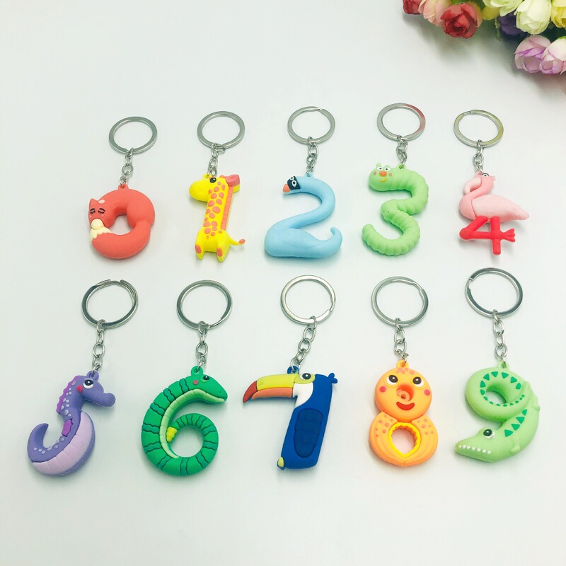 Cross-border PVC soft rubber animal 0-9 digital keychain pendant bag ornaments small gift children Digital Enlightenment Cross-border PVC soft rubber animal 0-9 digital keychain pendant bag ornaments small gift children Digital Enlightenment