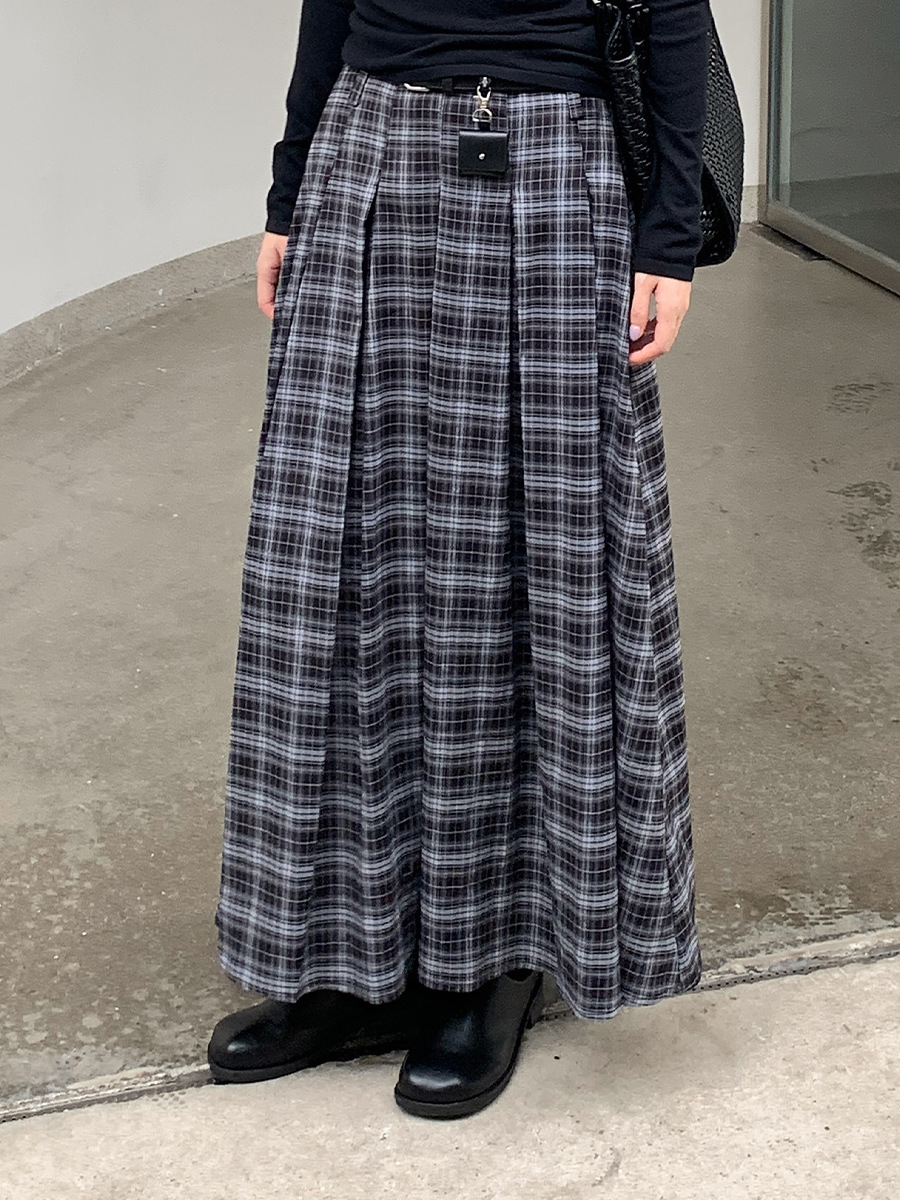 Clothes Milan in Seoul Plaid drape mid-length pleated skirt atmospheric versatile skirt for women 0582