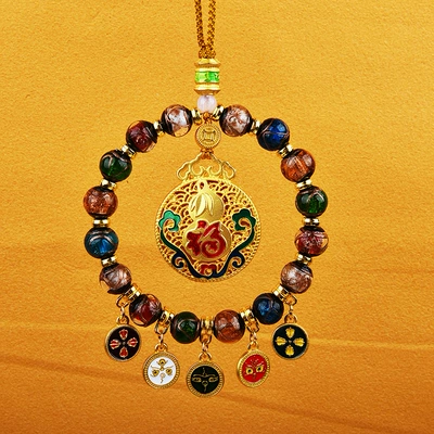 Car hanging: Five Road God of Wealth Car - fragrant-ash-glazed-five-way-god-of-wealth-gourd-fortune-card