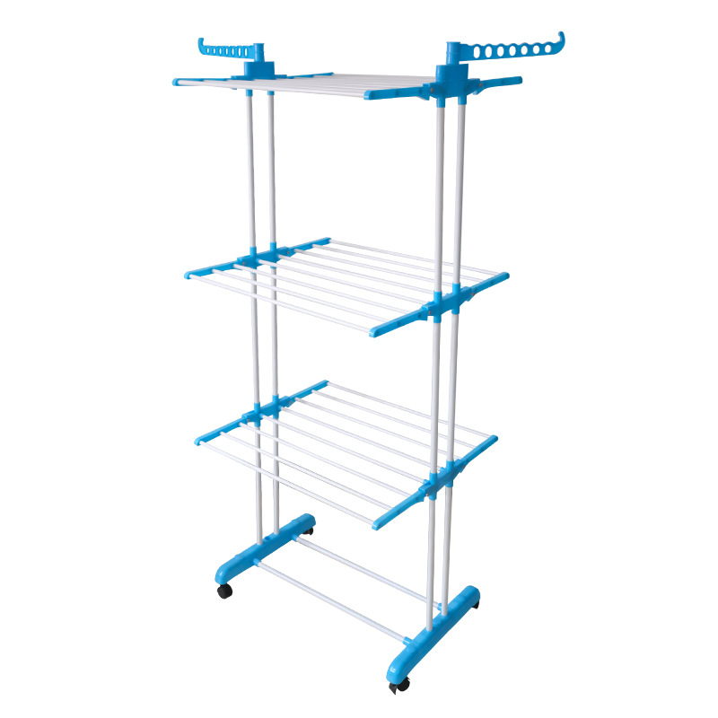Móvil multi-capa de secado rack toalla secado rack hogar piso plegable doble varilla de secado rack